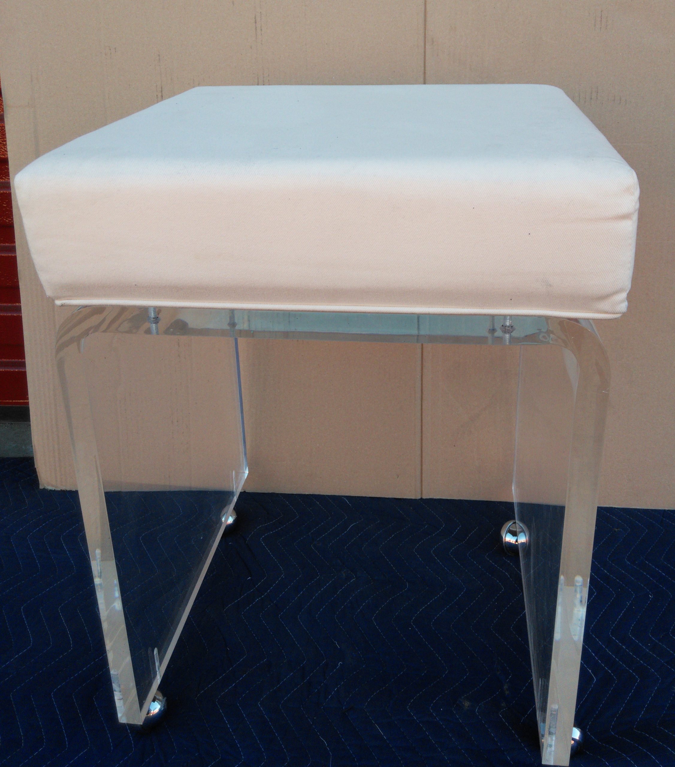 Acrylic Vanity Stool Waterfall Style 1, Vanity Stools With Casters